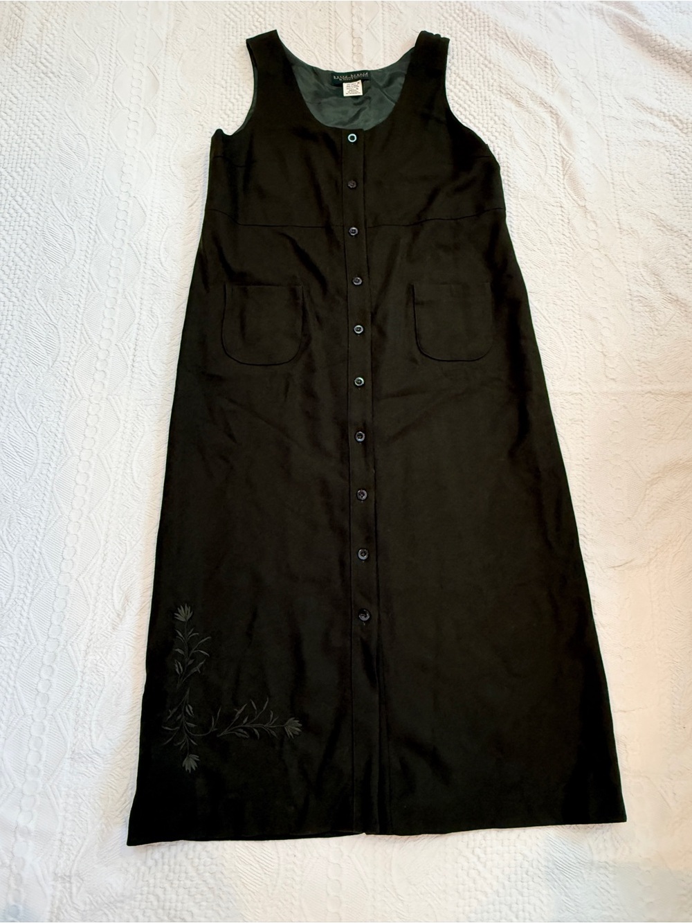 Harve Benard Long Wool Blend Jumper Dress Green Embroidered Flowers Size 16